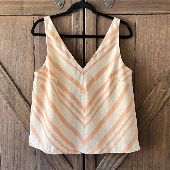 Anthropologie HD in Paris Sleeveless Chevron Linen Blend Pleated Top Siz… - Picture 3 of 7